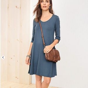 Garnet Hill Women's Dusty Blue Knit Trapeze Dress Long Sleeve Flowy Size Medium